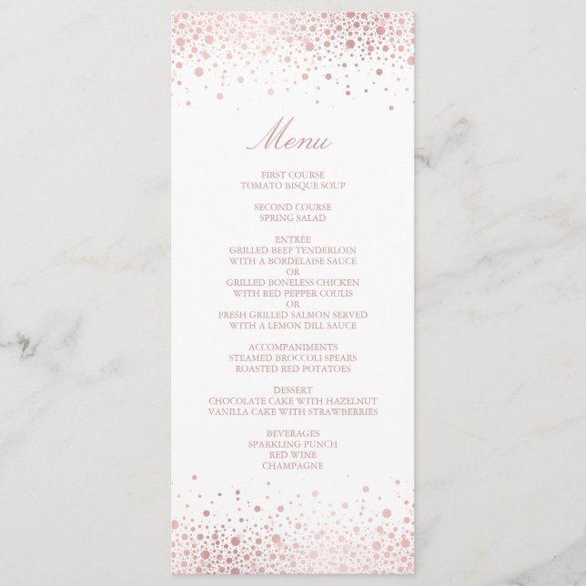 Cartão de Menu Elegante Faux Rosa Gold Foil Confet (Frente)