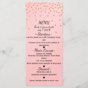 Cartão de Menu Elegante Rosa Bege com Confetes Dou