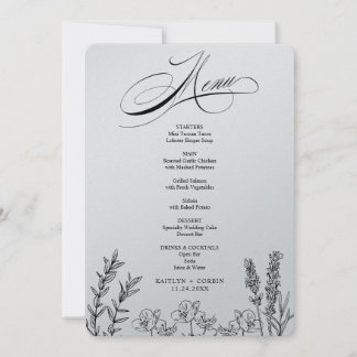 Cartão de Menu Flor Selvagem Escura Elegante