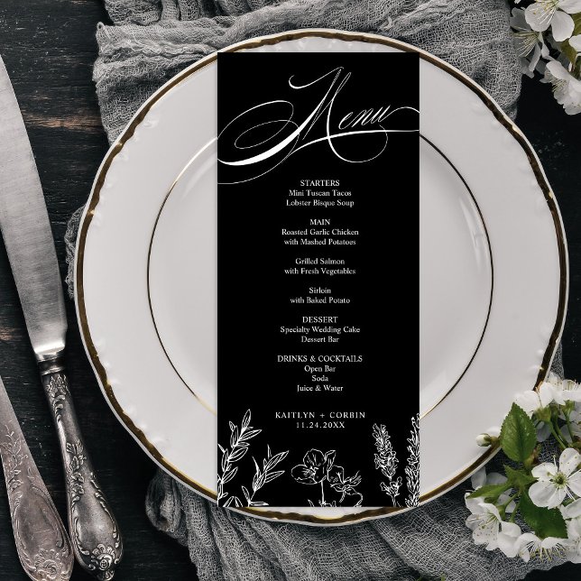 Cartão de Menu Flor Selvagem Escura Elegante (Criador carregado)