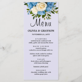 Cartão de Menu Floral Azul e Branco