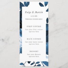 Cartão de Menu Floral Azul e Branco