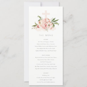 Cartão de Menu Floral Cross Baptism Floral Peony P