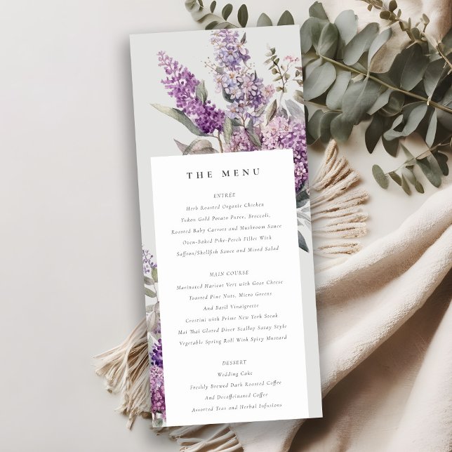 Cartão de Menu Floral de Algodão Verde Lilac Dusky (Criador carregado)