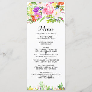 Cartão de Menu Floral de Casamento Floral com Prim