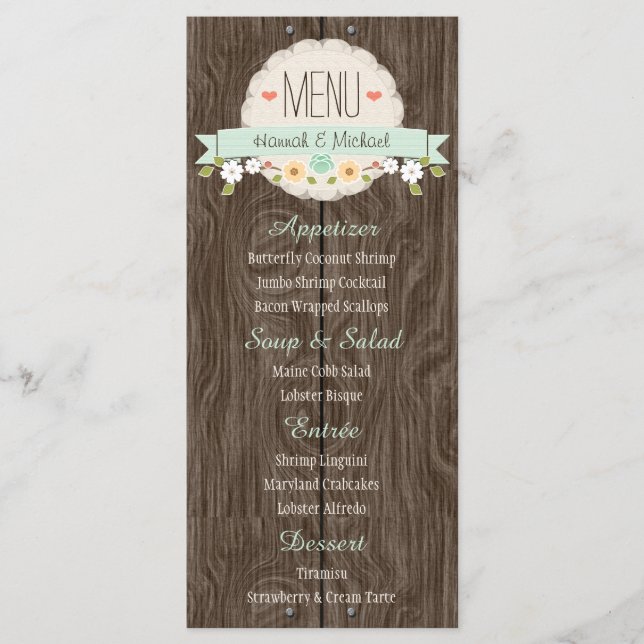 Cartão de Menu Floral de Casamento Floral de Mint  (Frente)
