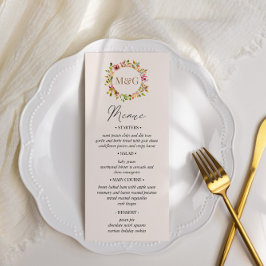 Cartão de Menu Floral de Casamento Floral do Jardi