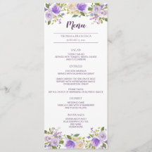 Cartão de Menu Floral de Casamento Floral Lilac Wa