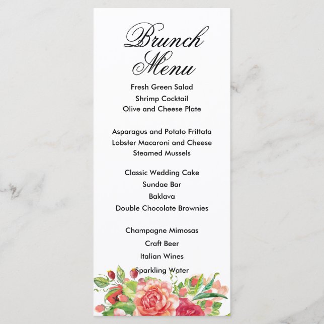 Cartão de Menu Floral de Casamento Rosa e Pêssego (Frente)