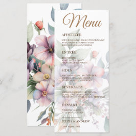 Cartão de Menu Floral de Cor d'Água Elegante