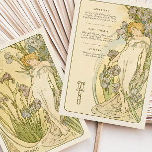 Cartão de Menu Floral de Deusa Iris Art Nouveau Ir