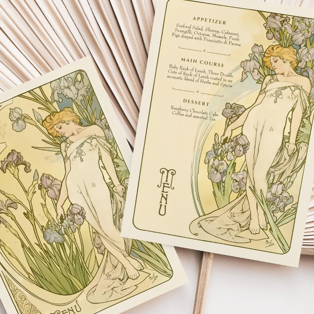 Cartão de Menu Floral de Deusa Iris Art Nouveau Ir (Criador carregado)