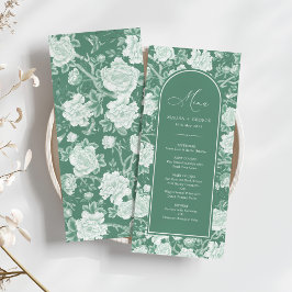 Cartão de Menu Floral de Porcelana Verde-Branco Ch