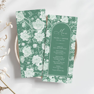 Cartão de Menu Floral de Porcelana Verde-Branco Ch