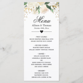 Cartão de Menu Floral Dourado Ivory Green