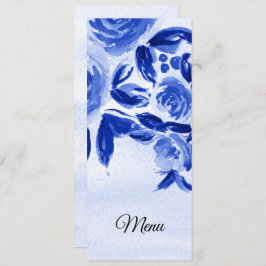 Cartão de Menu Floral Real Blue Watercolor