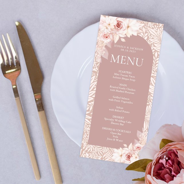 Cartão de Menu Floral Rosa Elegante (Criador carregado)
