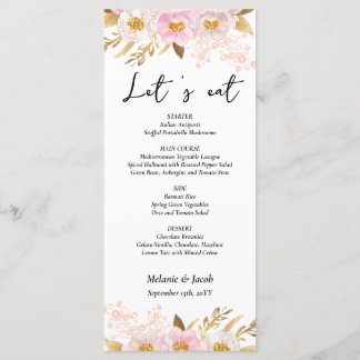 Cartão de Menu Floral Rosa em Aquarela