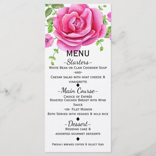 Cartão de Menu Floral Rosa Shabby Chic (Frente)