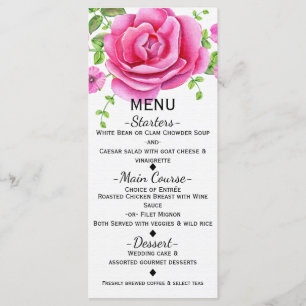 Cartão de Menu Floral Rosa Shabby Chic