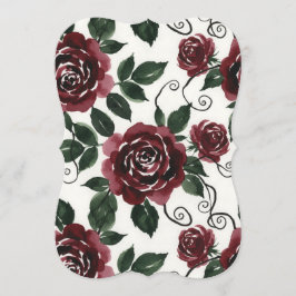 Cartão de Menu Floral Rosas Vermelhas Escuras