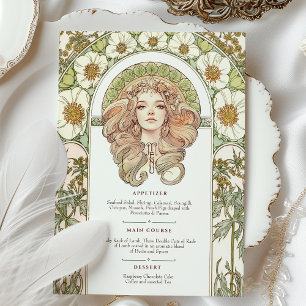 Cartão de Menu Floral Vintage Art Nouveau