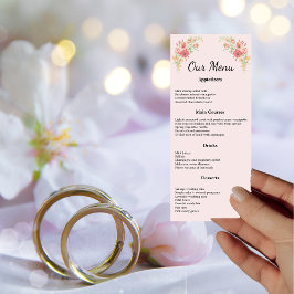 Cartão de Menu Flores de Aquarela Rosa Boho