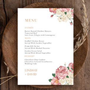 Cartão de Menu Flores de Peony Rose Bouquet