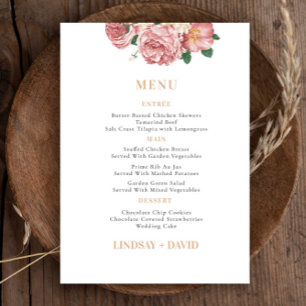 Cartão de Menu Flores de Peony Rose Bouquet