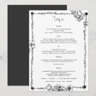 Cartão de Menu Flores Desenroladas à Mão Gótica