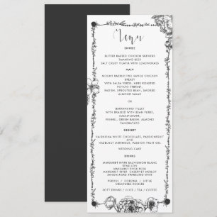 Cartão de Menu Flores Desenroladas à Mão Gótica
