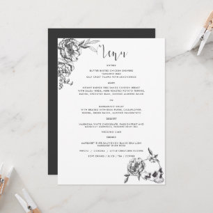 Cartão de Menu Flores Desenroladas à Mão Gótica