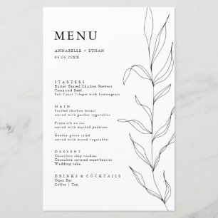 Cartão de Menu Folhagem Desenho de Linha Folha
