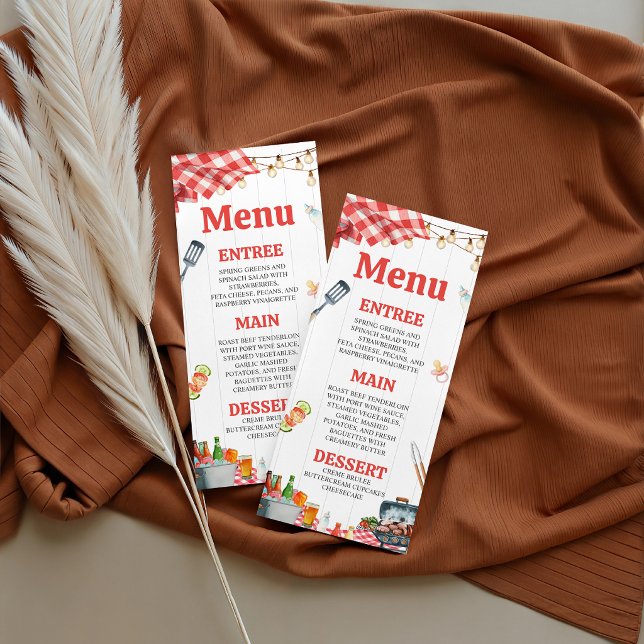 Cartão de Menu Gingham Baby-Q no Quintal (Criador carregado)