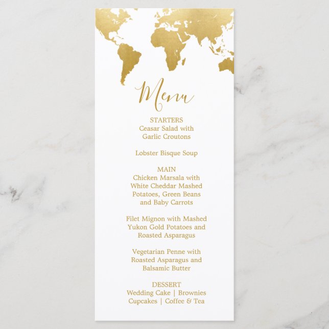 Cartão de Menu Glam Weding Globetrotter (Frente)