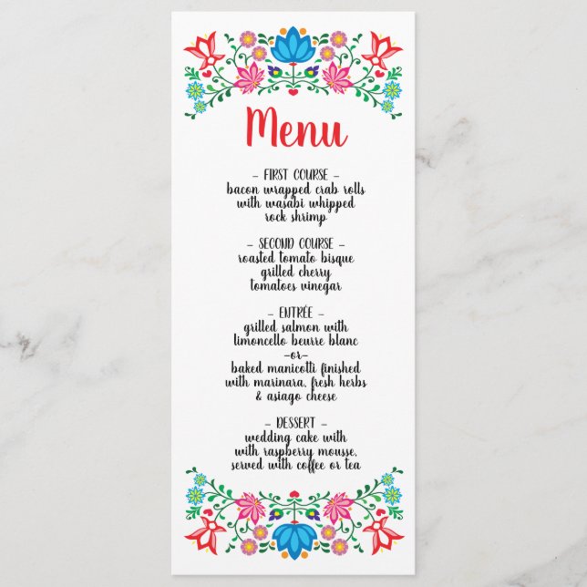 Cartão de menu Gold Foil Mexicano Floral Wedding (Frente)