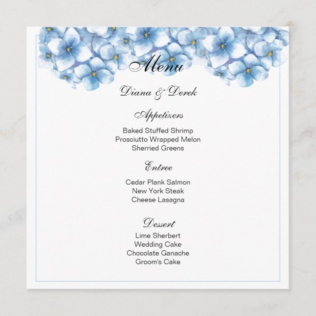 Cartão de Menu Hydrangea (Frente)