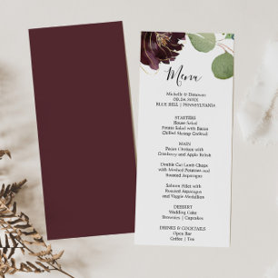 Cartão de Menu Janto Borgonha Floral e Verde