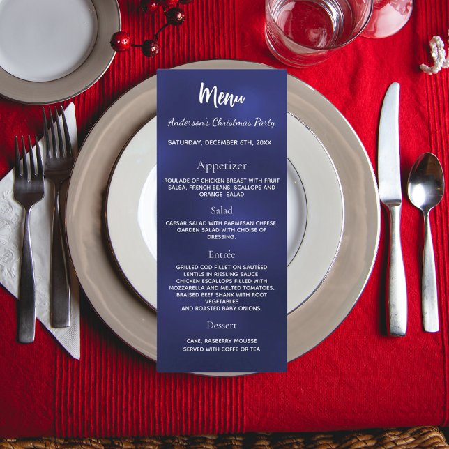 Cartão de menu janto da festa de Natal azul (Criador carregado)