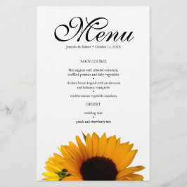 Cartão de Menu Janto de Casamento de Girassol