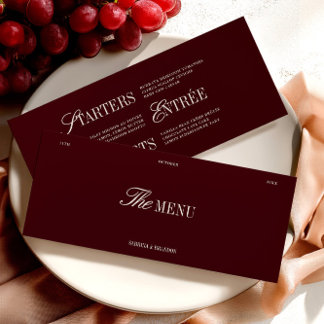 Cartão de Menu Janto de Casamento de Marinha e Bor