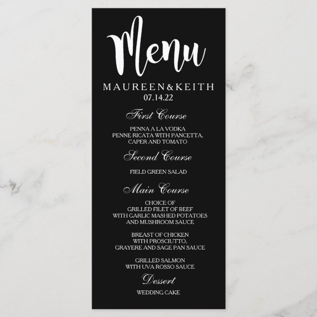 Cartão de Menu Janto de Casamento Personalizado Pr (Frente)