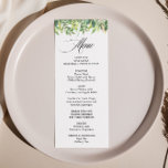 Cartão de Menu Janto de Destino Greenery Summer<br><div class="desc">Este cartão de janto de destino de verão verde é perfeito para um casamento simples. Folhas de cor verde desenhadas à mão, folhagem adornam quadros geométricos idílicos, esfregando estilo e classe para embelezar seus cartões de ocasião. Este menu pode ser usado para recepção de casamento, janto de ensaio, chá de...</div>