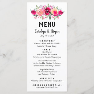 Cartão de Menu Janto Floral Cerise  QUALQUER COR