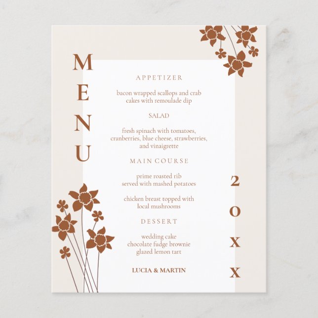 Cartão de Menu Janto Floral do Autumn Side (Frente)