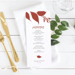 Cartão de Menu Laranja Queimado com Folhagem<br><div class="desc">Este modelo de cardápio de casamento faz parte da coleção de convites de luxo do Do Diga A Belle. A design apresenta folhas botânicas de outono em laranja queimado. Personalize-os com itens de menu, nomes e data do evento. Perfeito para casamentos, chá de panela de outono, jantadas de ensaio ou...</div>