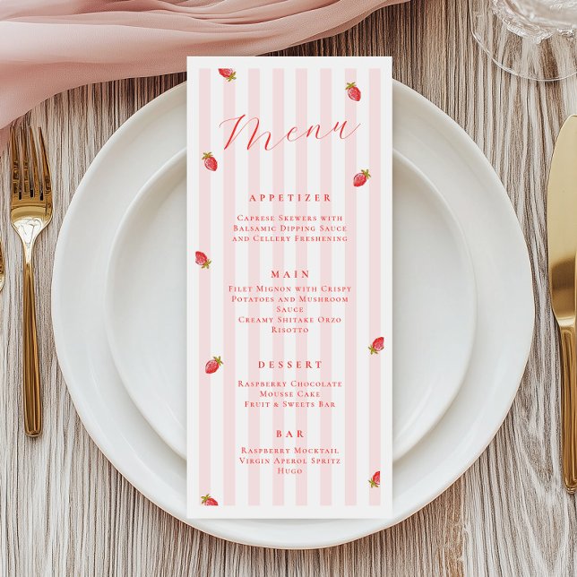 Cartão de Menu Listras Rosa e Morango (Criador carregado)
