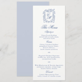 Cartão de Menu Longo de Casamento com Brasão Flora