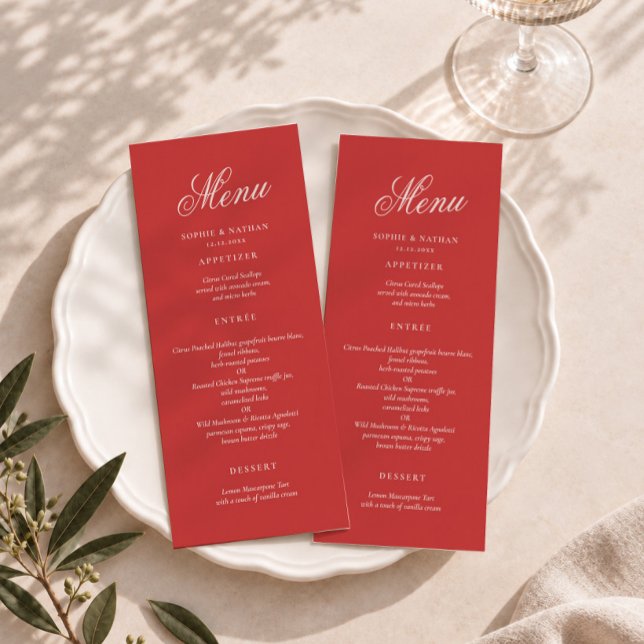 Cartão de Menu Longo de Casamento Raspberry Blush (Criador carregado)