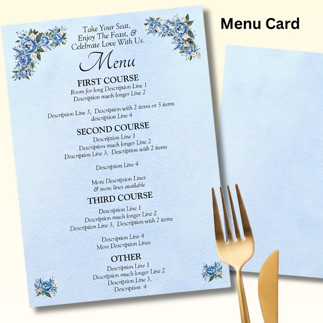 Cartão de Menu Maior - Conjunto Azul De Casamentos (Criador carregado)